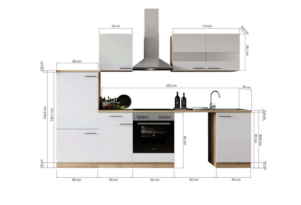 MODULKÖK 280 cm   i grå  - stålfärgad/grå, Basics, metall/trämaterial (280cm) - Respekta