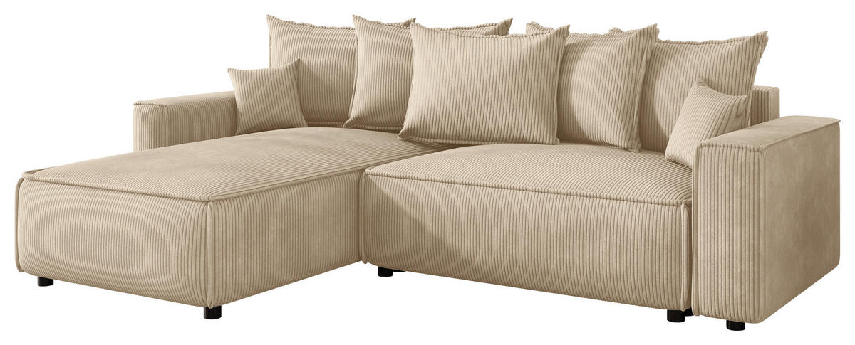 ECKSOFA 190/280 cm MERO in Cord Creme Zierkissen, Rückenkissen, Bettkasten  190/280 cm  - Creme/Schwarz, MODERN, Kunststoff/Textil (190/280cm) - MID.YOU