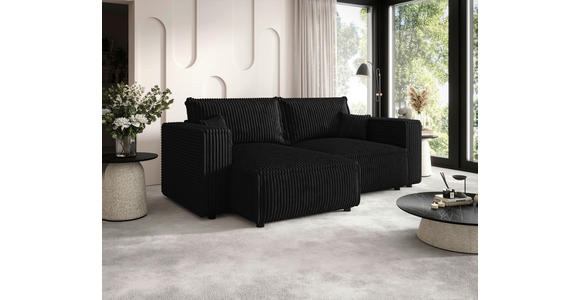 ECKSOFA Anthrazit Cord Zierkissen, Rückenkissen, Schlaffunktion, Rücken echt  - Anthrazit/Schwarz, MODERN, Kunststoff/Textil (153/250cm) - Xora