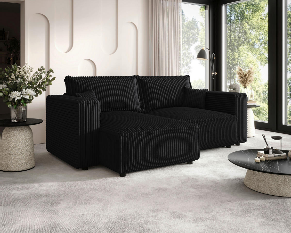 ECKSOFA Anthrazit Cord Zierkissen, Rückenkissen, Schlaffunktion, Rücken echt  - Anthrazit/Schwarz, MODERN, Kunststoff/Textil (153/250cm) - Xora