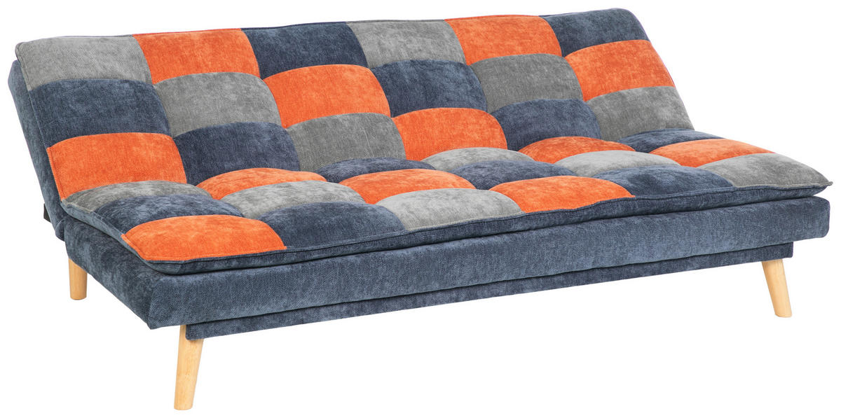 SCHLAFSOFA Chenille Blau, Grau, Orange  - Blau/Naturfarben, Design, Holz/Textil (180/77/91cm) - MID.YOU