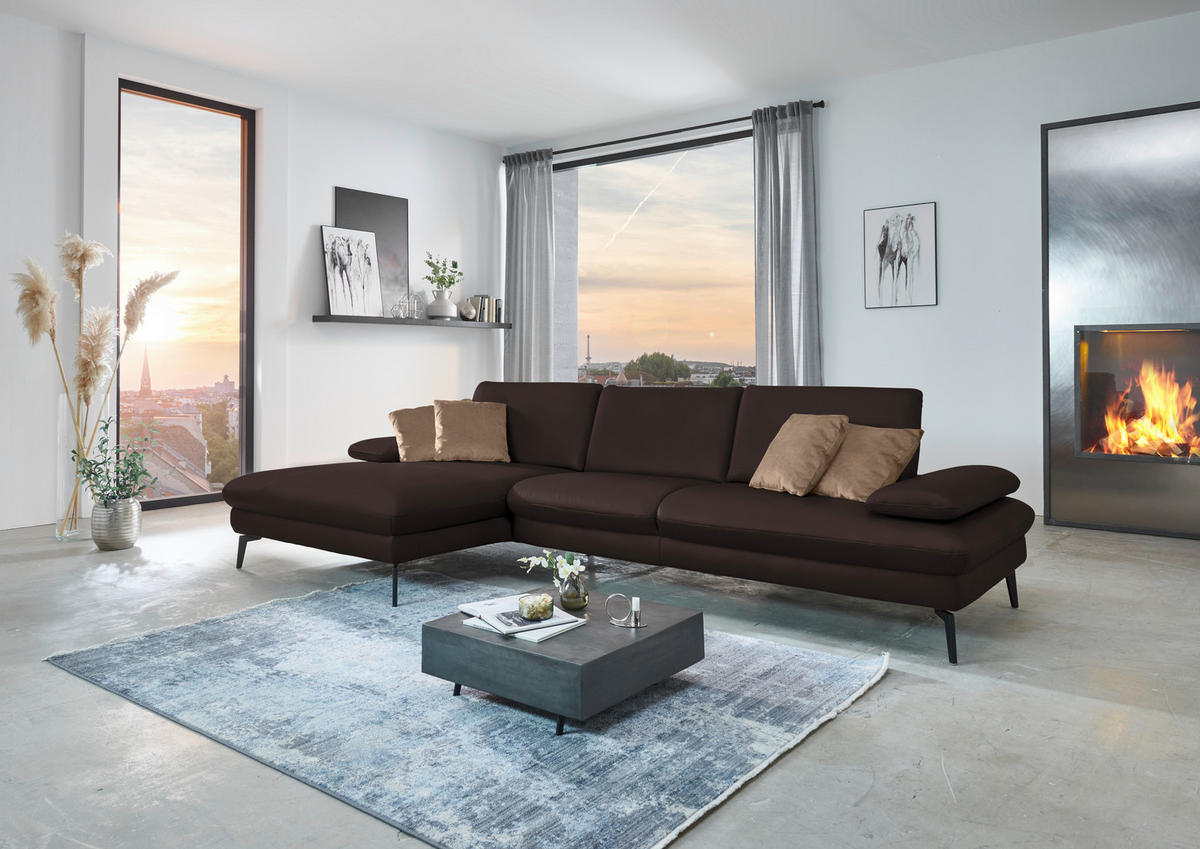 ECKSOFA in Echtleder Braun  - Schwarz/Braun, Design, Leder/Metall (157/325cm) - Dieter Knoll