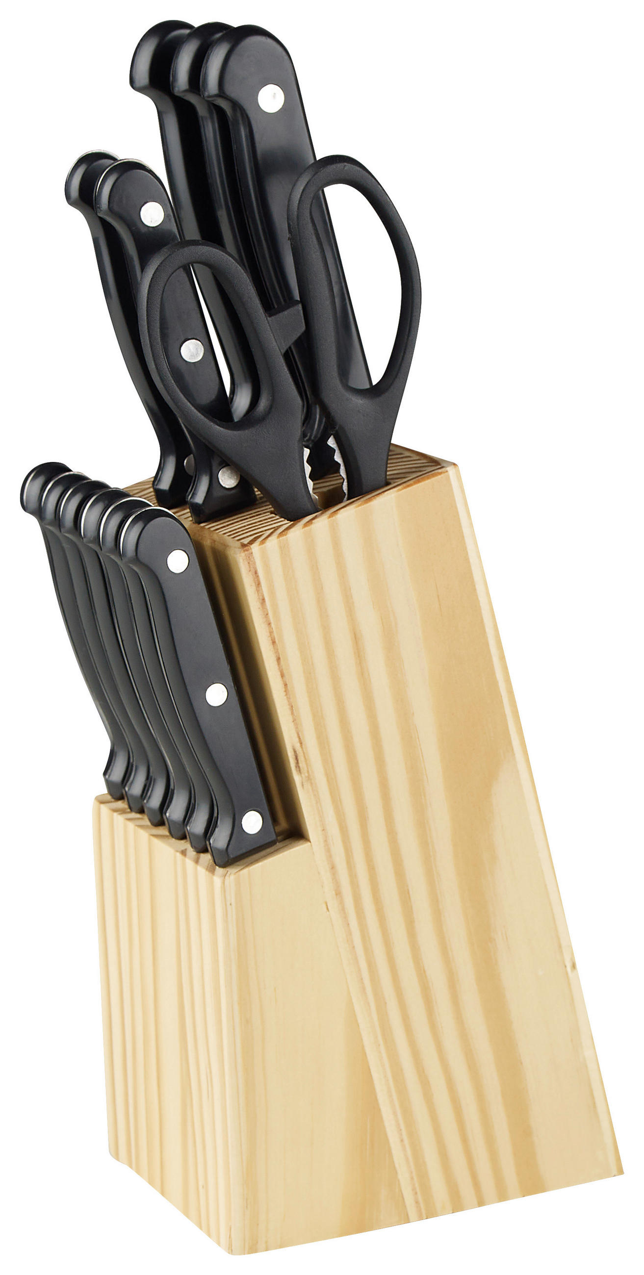 BLOK NA NOŽE  13dílné - barvy borovice/černá, Basics, kov/dřevo - Boxxx