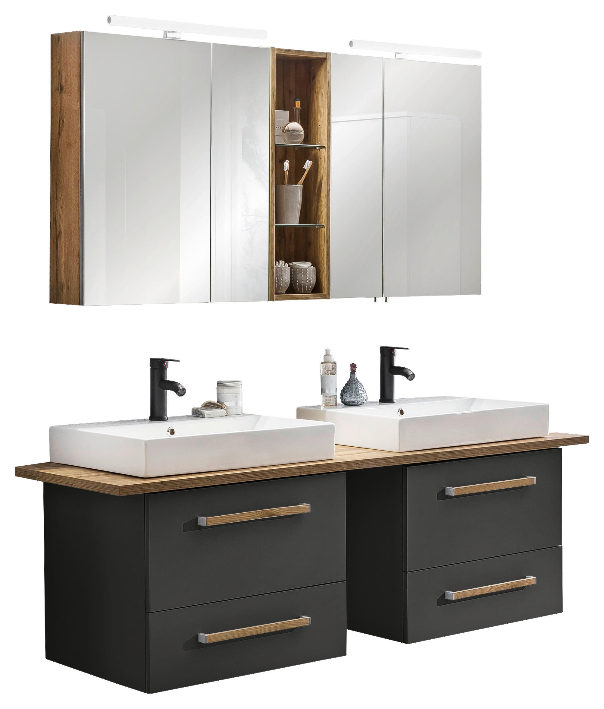 BADEZIMMER  in 165,2 cm  - Eichefarben/Anthrazit, KONVENTIONELL, Glas/Keramik (165,2cm) - Stylife