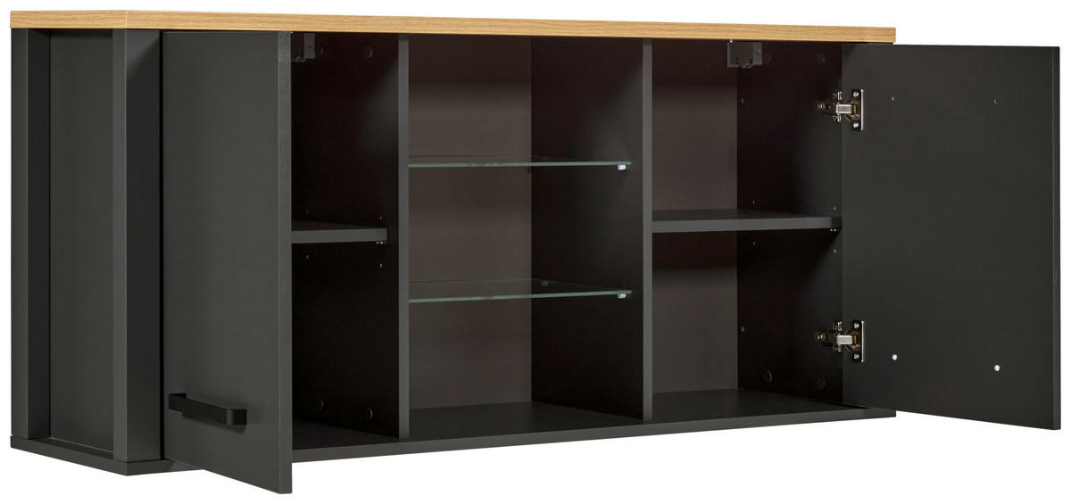 HÄNGESCHRANK 130,3/57,5/33 cm  - Anthrazit/Schwarz, MODERN, Glas/Holzwerkstoff (130,3/57,5/33cm) - home24