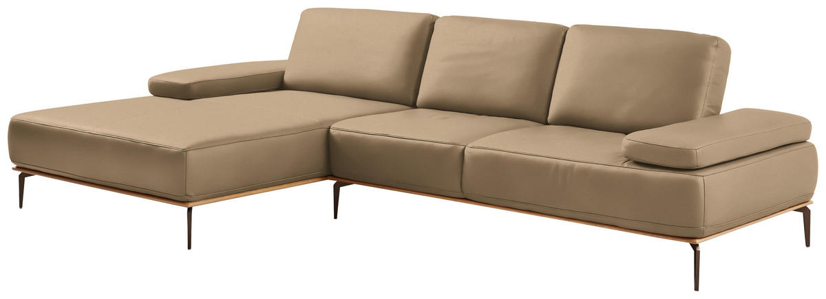 ECKSOFA in Echtleder Hellbraun  - Hellbraun/Bronzefarben, Design, Leder/Holz (176/314cm) - Valnatura