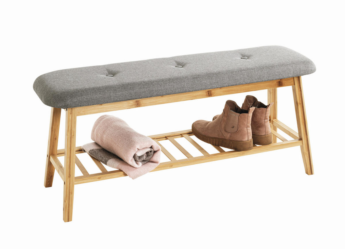 Bancă Depozitare Pantofi 100/44/30 cm  - culoare natur/gri, lemn/textil (100/44/30cm) - Xora