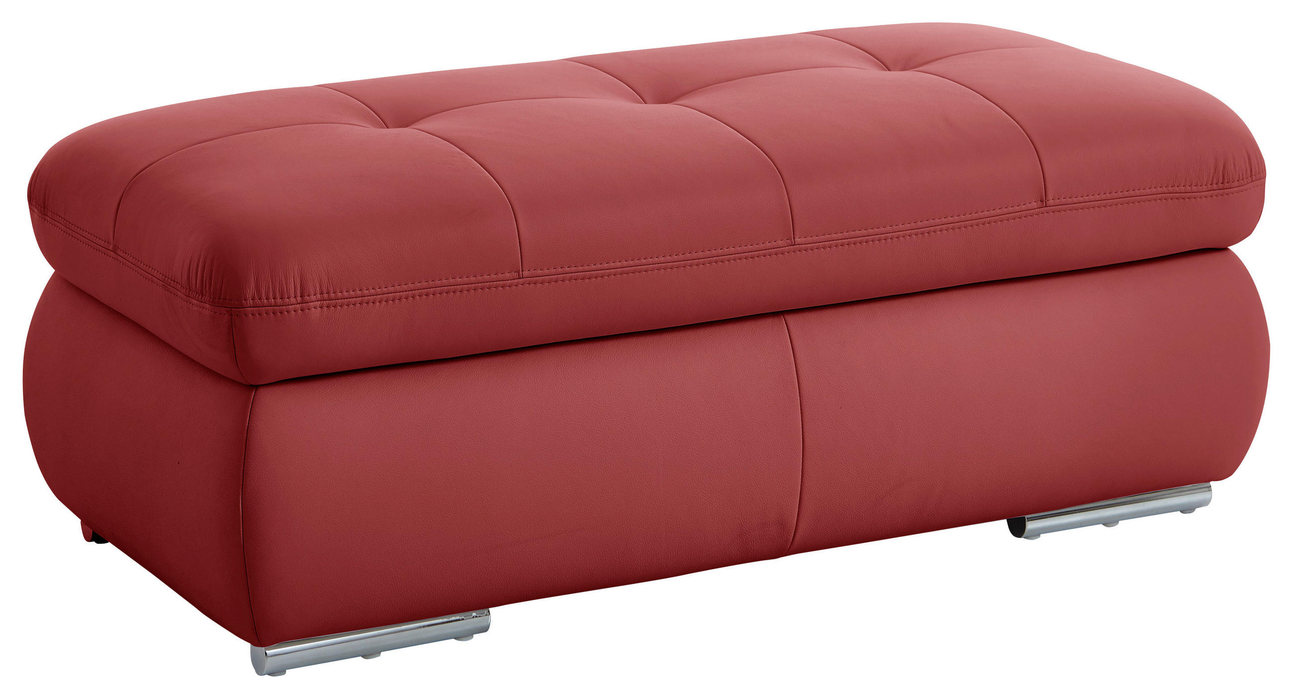 HOCKER in Leder Rot  - Edelstahlfarben/Rot, Design, Leder/Metall (129/49/64cm) - Beldomo Speed