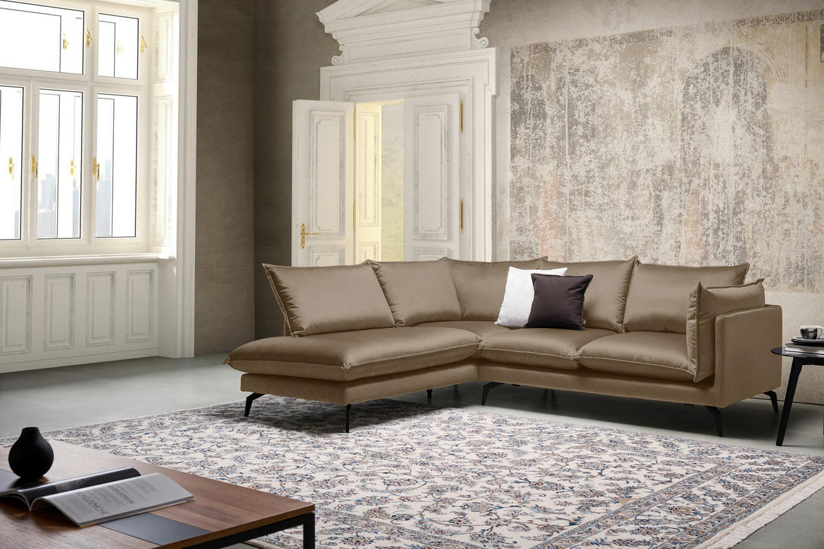 HÖRNSOFFA i sammet ljusbrun  - ljusbrun/svart, Design, metall/textil (200/241cm) - Carryhome