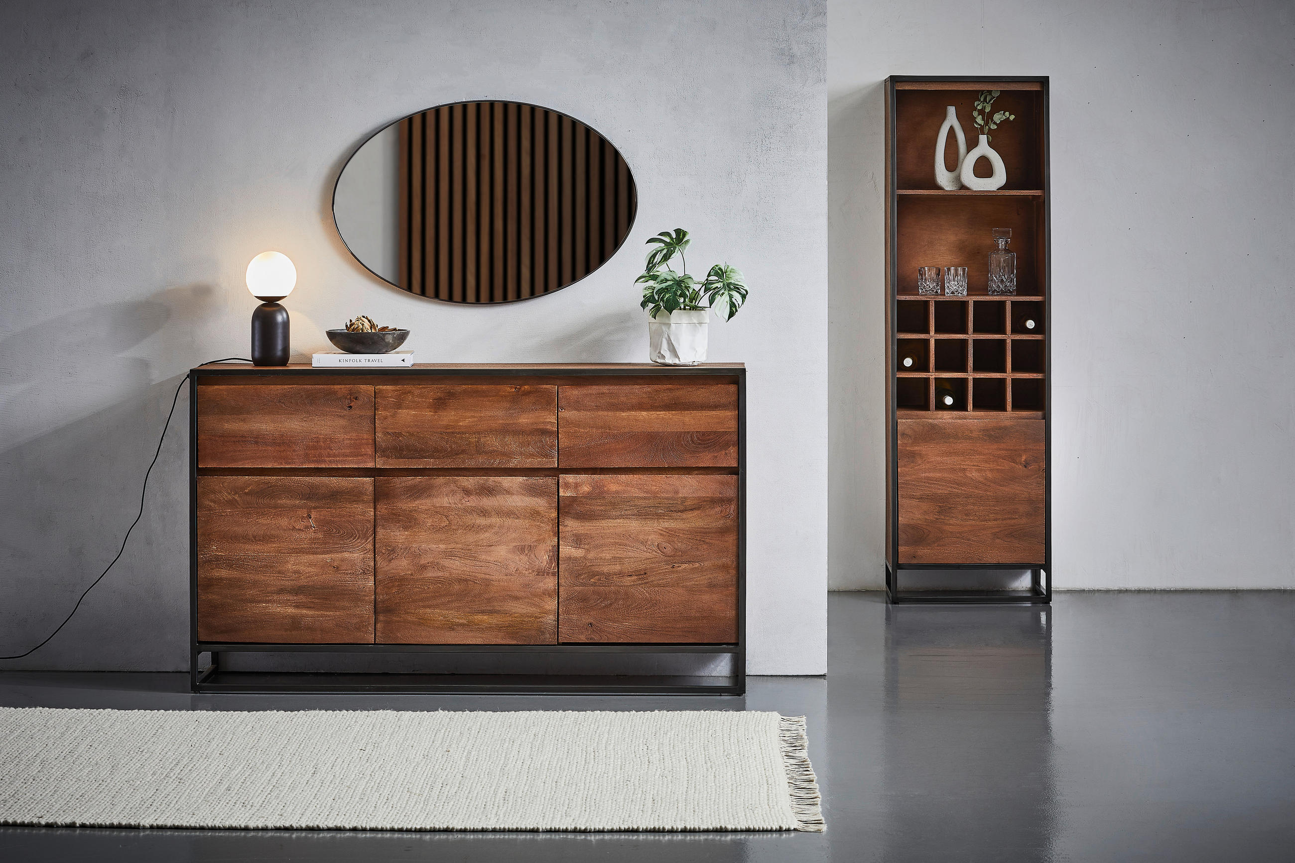 HIGHBOARD Akazie massiv Schwarz, Walnussfarben  - Walnussfarben/Schwarz, LIFESTYLE, Holz/Metall (57/187/40cm) - MID.YOU