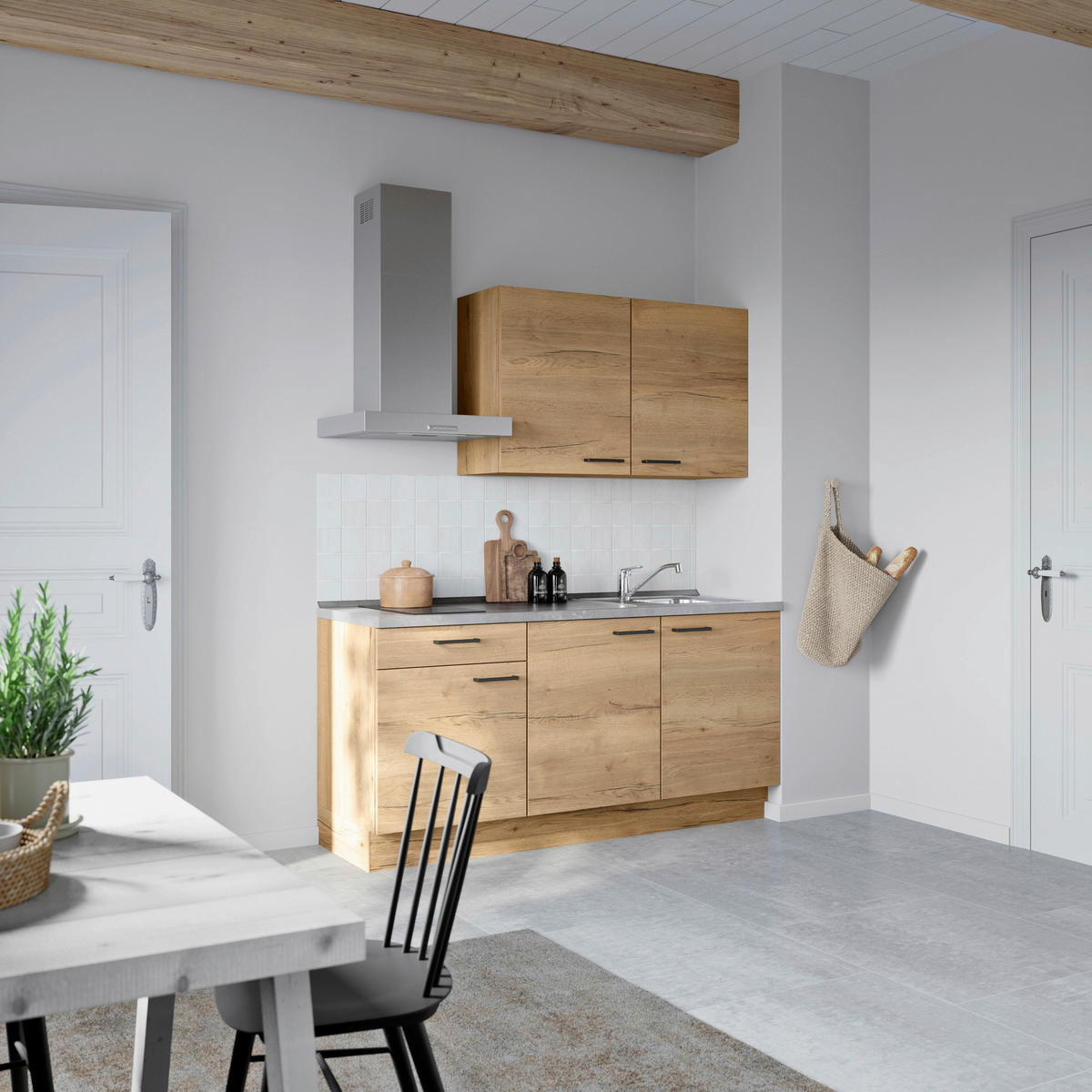 KÜCHENBLOCK 180 cm   in Eichefarben, Schieferfarben  - Schieferfarben/Eichefarben, MODERN, Holzwerkstoff/Metall (180cm) - Nobilia