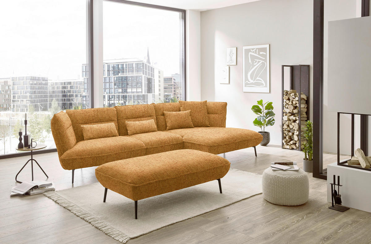 ECKSOFA in Flachgewebe Currygelb  - Currygelb/Schwarz, Design, Textil/Metall (339/153cm) - Moderano
