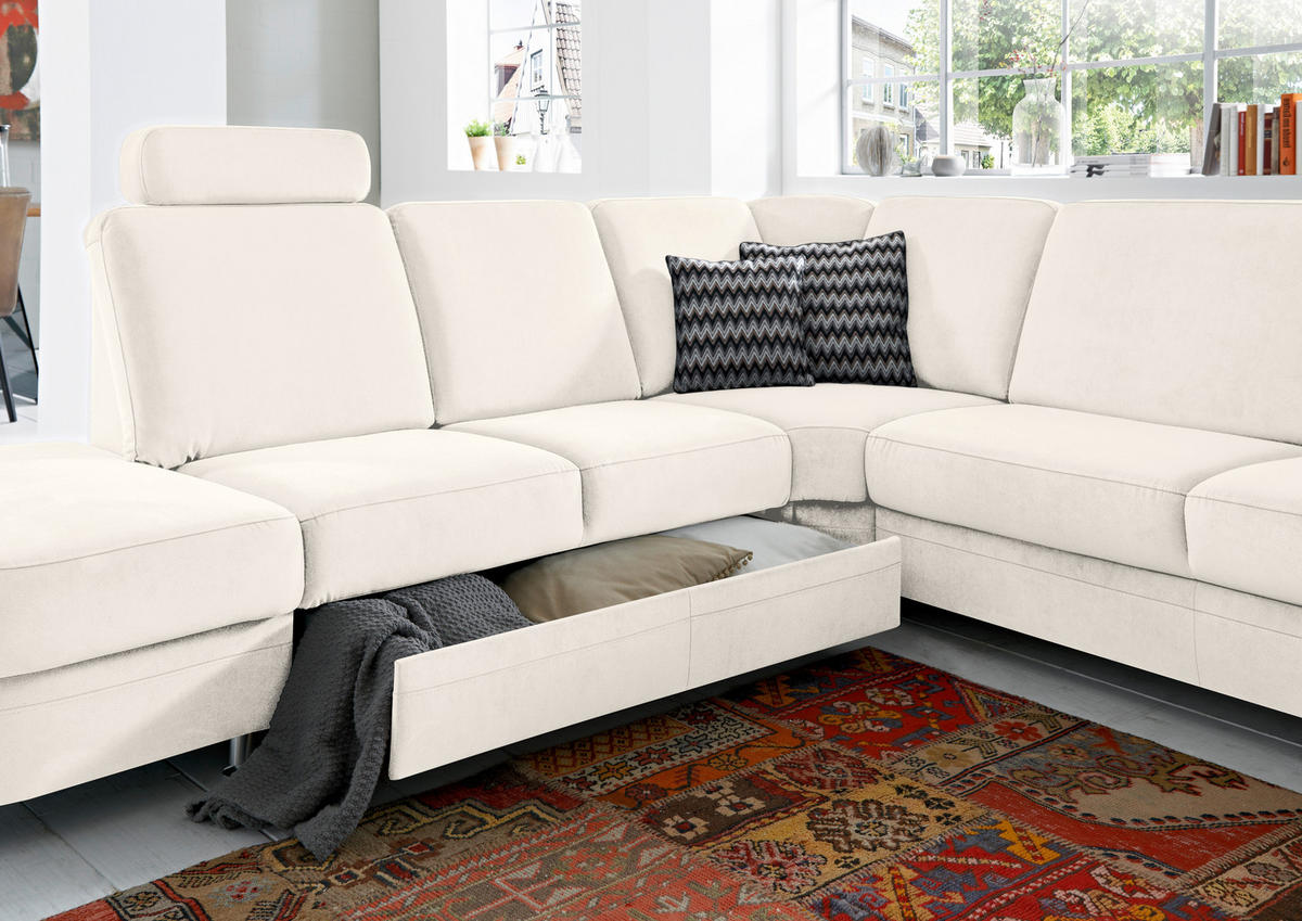 ECKSOFA in Flachgewebe Naturfarben, Beige  289/269 cm  - Beige/Alufarben, KONVENTIONELL, Textil/Metall (289/269cm) - Beldomo System