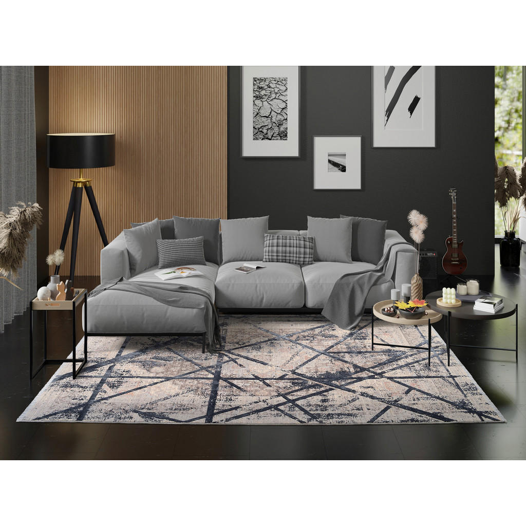 Thumbnail - Musterring Webteppich Arizona, Grau, Dunkelblau, Textil, Abstraktes, rechteckig, 140x190 cm, für Fußbodenheizung geeigne...