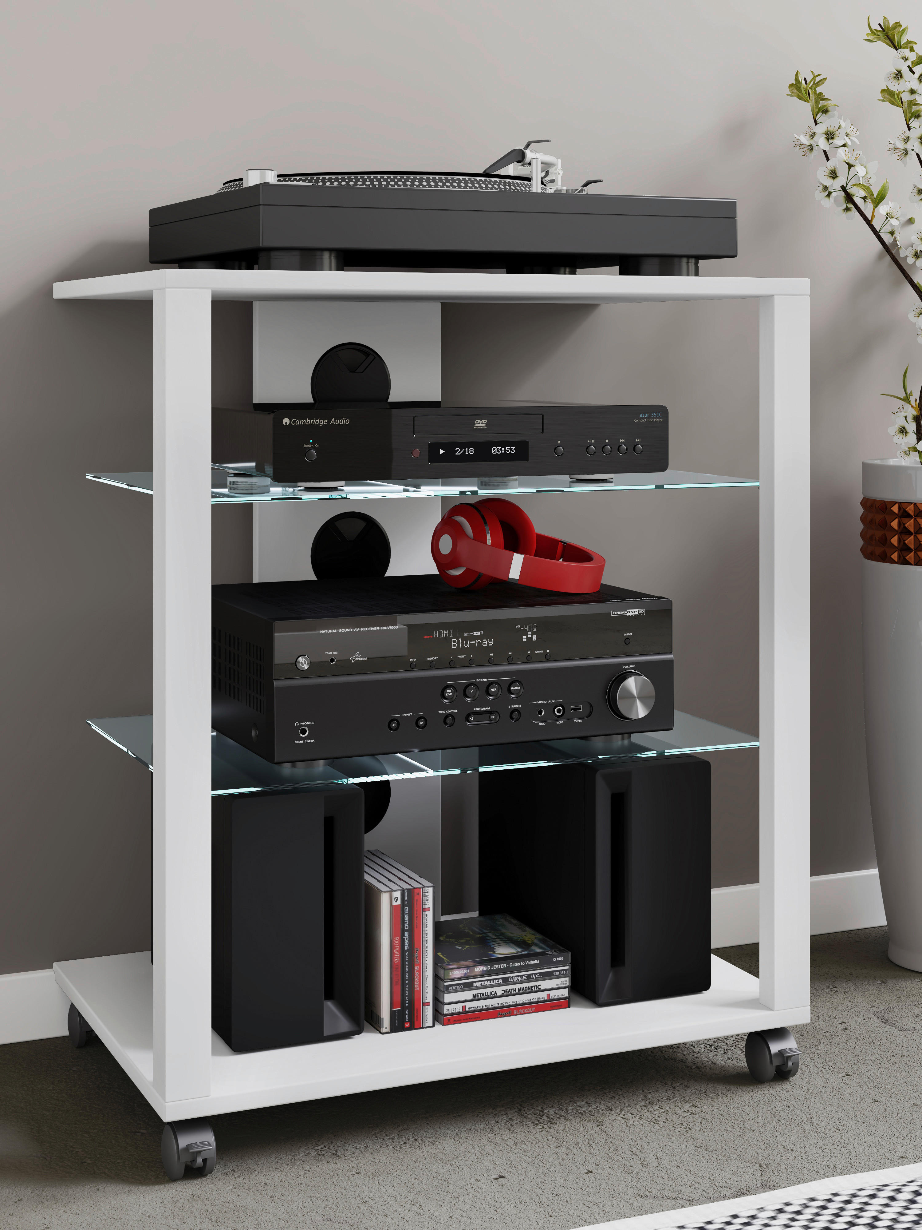 TV-RACK Holzwerkstoff Weiß  - Weiß, Basics, Holzwerkstoff/Kunststoff (60/70/41cm) - MID.YOU