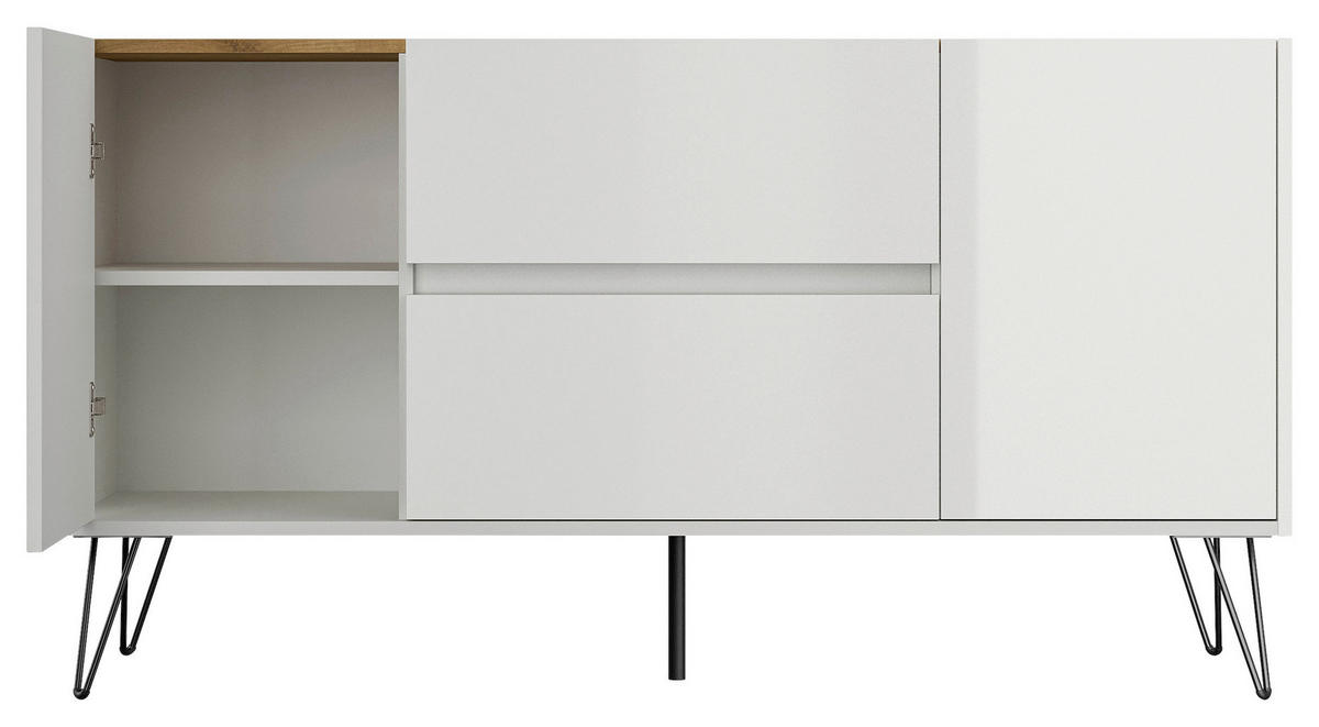 SIDEBOARD Posseik Industrial 139/75,8/42 cm 2 Schublade(n)  - Weiß Hochglanz/Eichefarben, Design, Holzwerkstoff/Metall (139/75,8/42cm) - MID.YOU