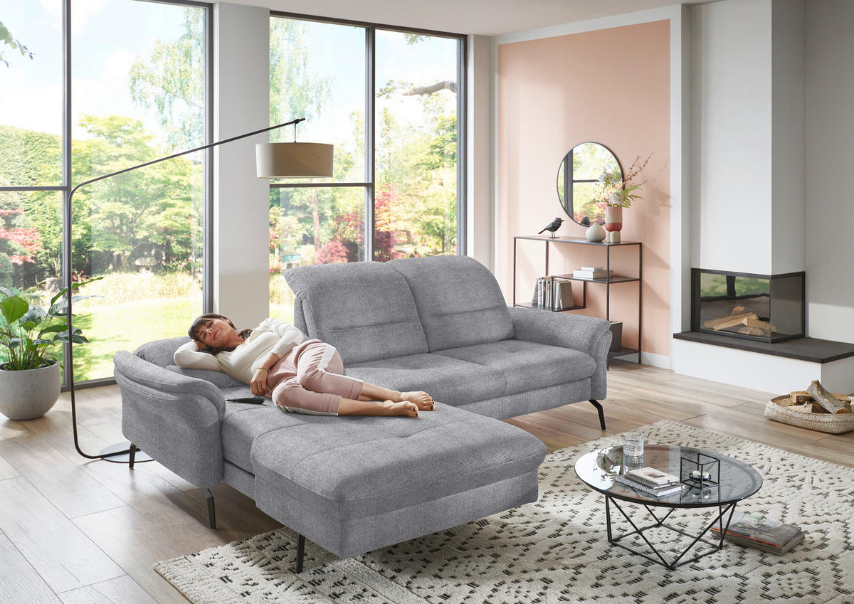 ECKSOFA in Flachgewebe Grau  - Schwarz/Grau, Konventionell, Textil/Metall (181/260cm) - Beldomo Speed