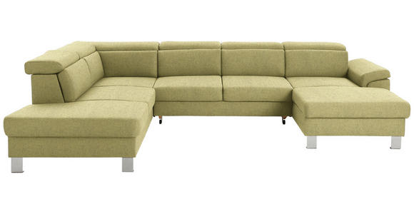 WOHNLANDSCHAFT inkl.Funktionen Grün Webstoff - Silberfarben/Grün, Design, Textil/Metall (226/320/168cm) - Xora