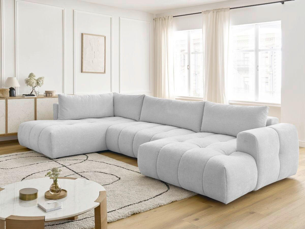 WOHNLANDSCHAFT  FUJI  Hellgrau Leinenoptik  - Hellgrau/Schwarz, MODERN, Kunststoff/Textil (204/377/160cm)
