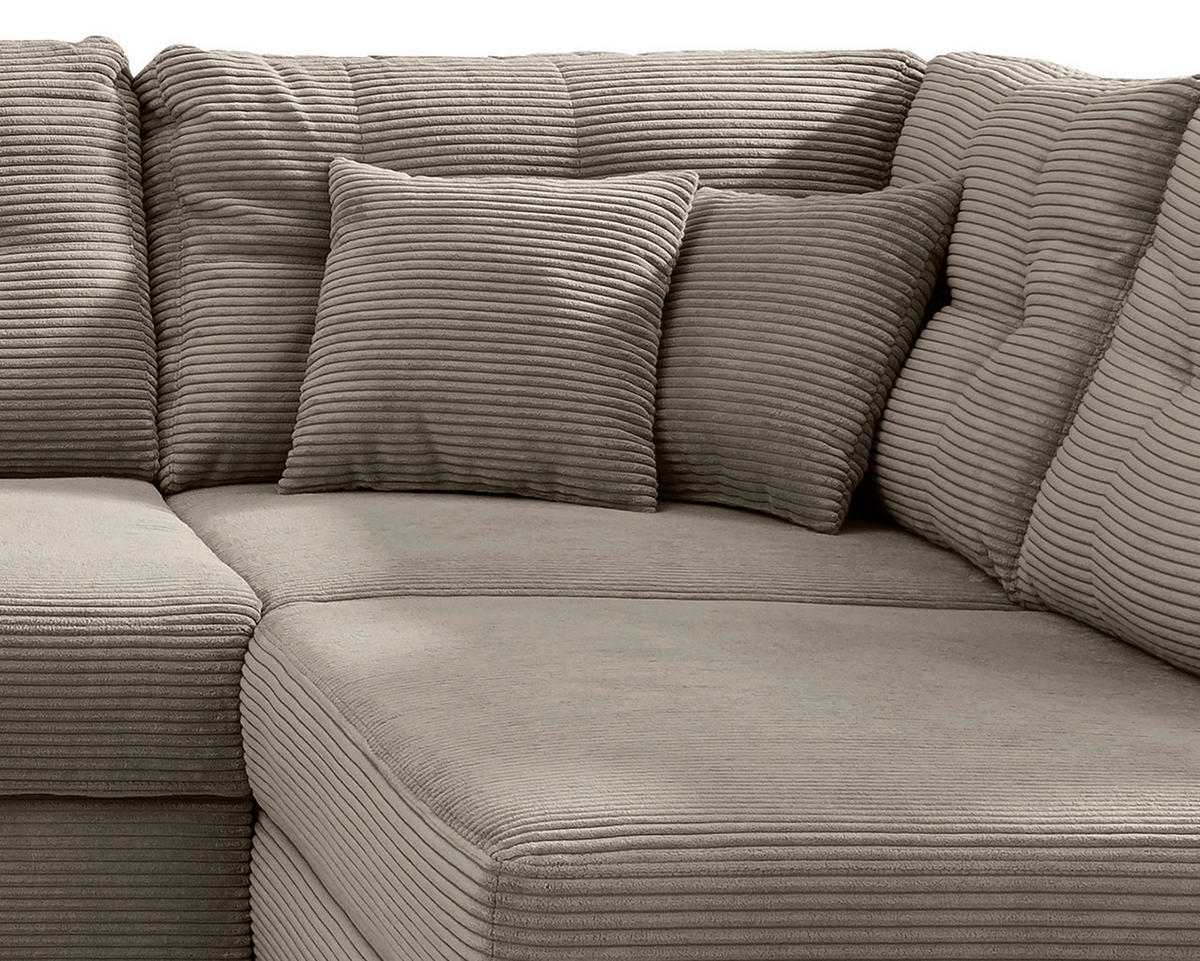 WOHNLANDSCHAFT in Cord Graubraun  - Graubraun/Naturfarben, Modern, Holz/Textil (176/338-352/206cm) - Livetastic