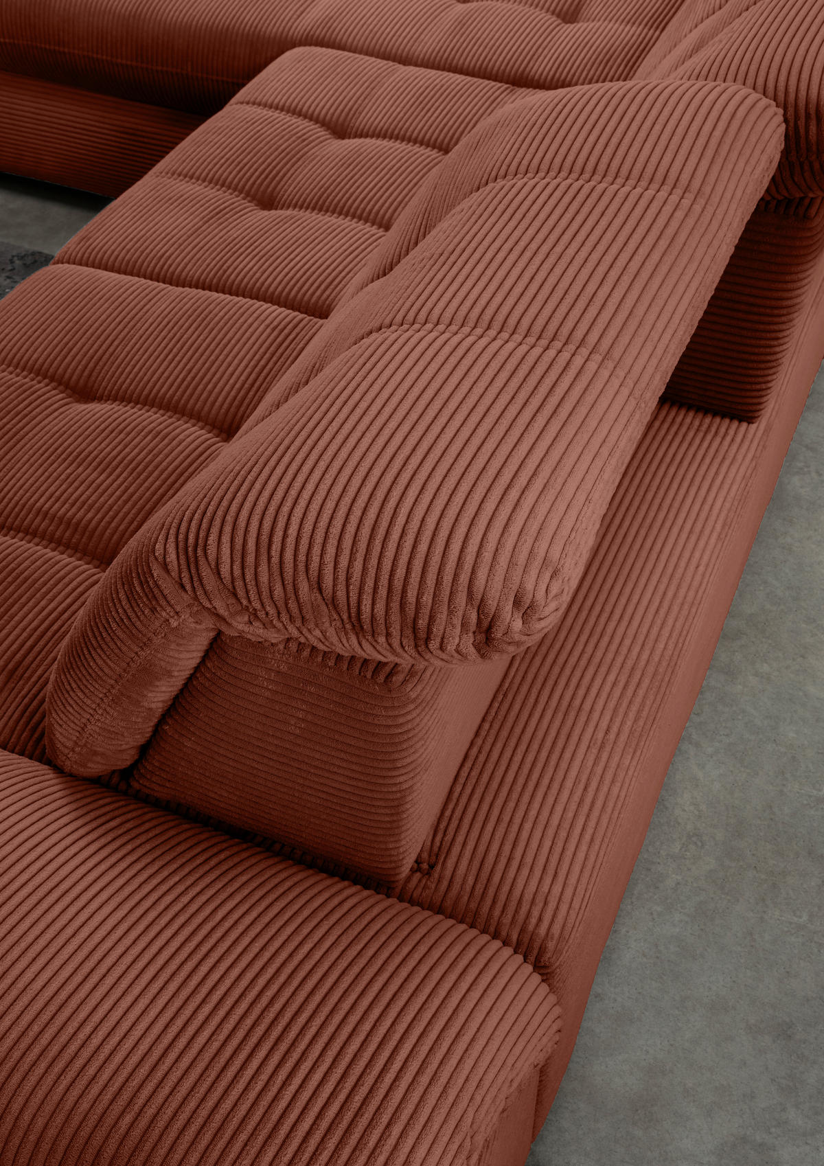 ECKSOFA in Cord Koralle  - Koralle/Schwarz, Modern, Textil/Metall (184/314cm) - Livetastic
