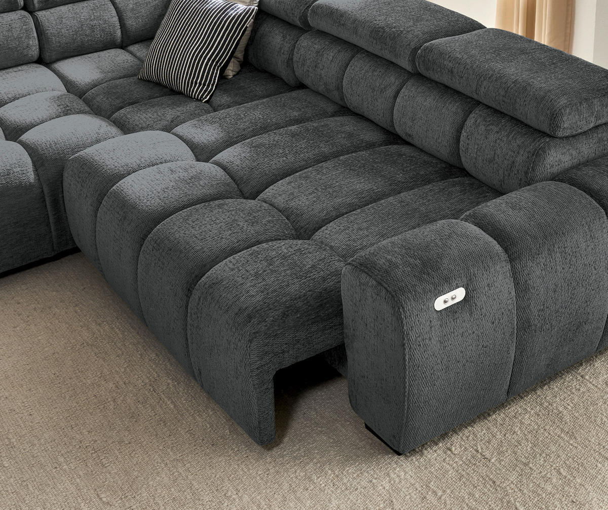ECKSOFA inkl. Funktionen Anthrazit Webstoff  - Anthrazit/Schwarz, MODERN, Kunststoff/Textil (205/297cm) - Welnova