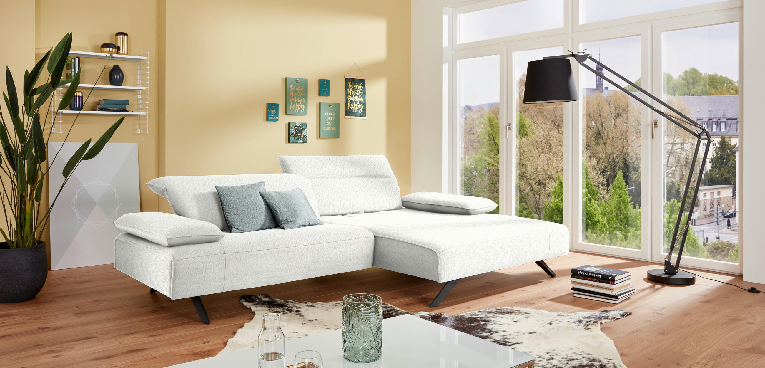 ECKSOFA in Flachgewebe Creme  - Anthrazit/Creme, Design, Textil/Metall (280/165cm) - Johann Jakob