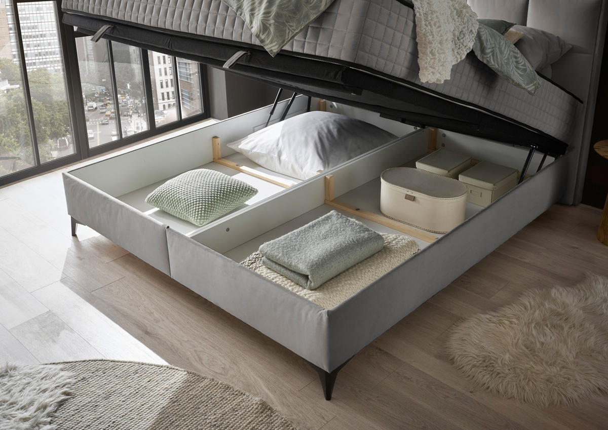 BOXBETT 180/200 cm  in Grau  - gris, Modern, textile/matière synthétique (180/200cm) - MID.YOU