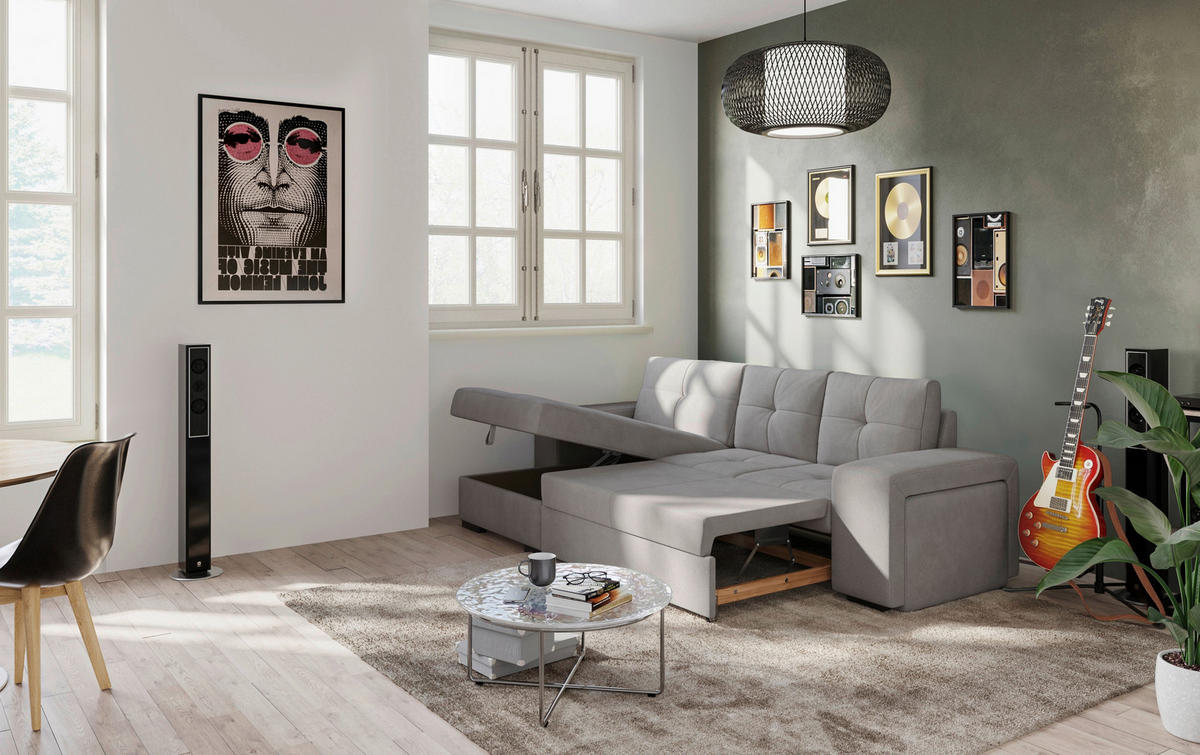 ECKSCHLAFSOFA Grau Mikrofaser  - Schwarz/Grau, MODERN, Kunststoff/Textil (156/268cm) - MID.YOU