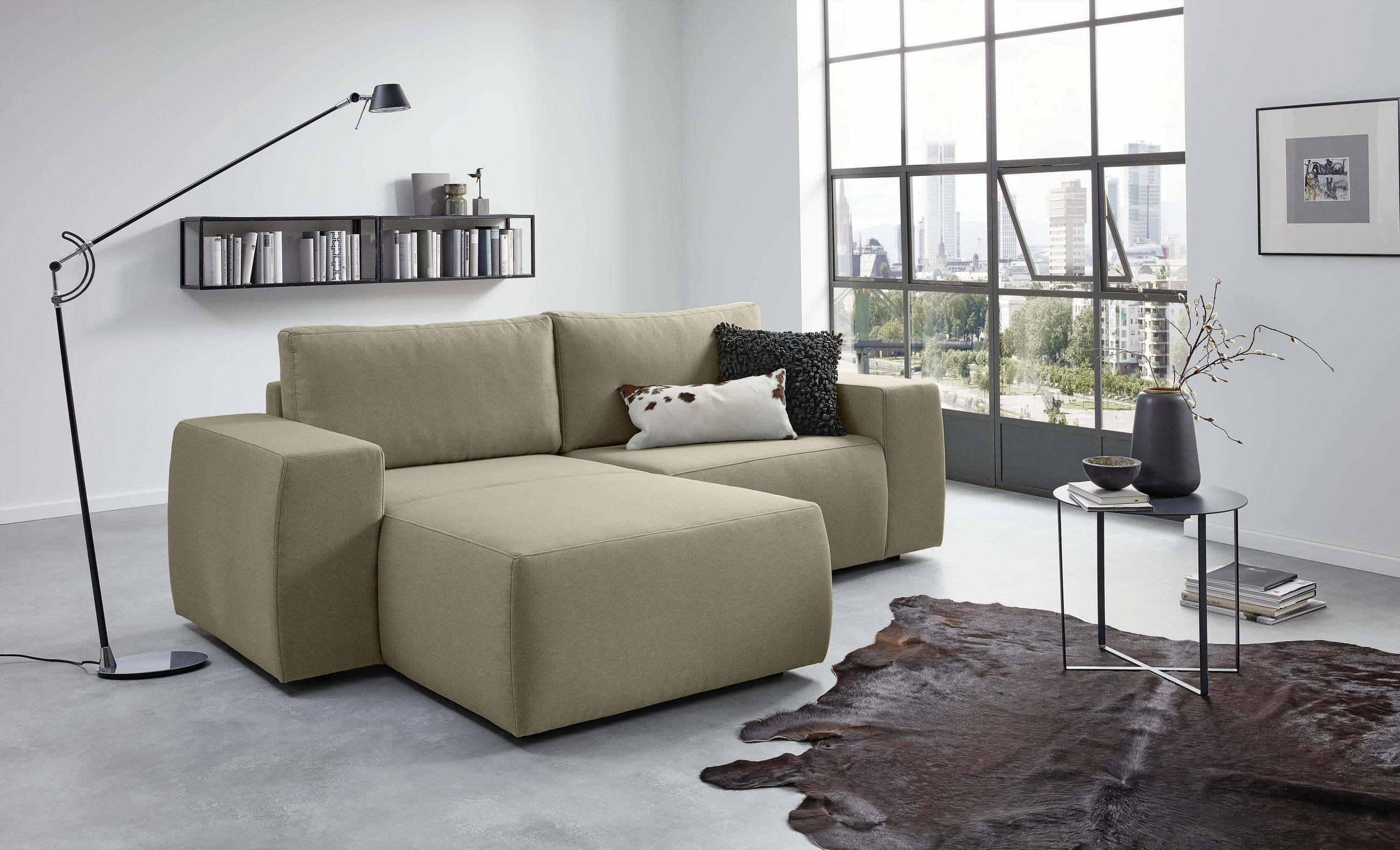 ECKSOFA Schlammfarben Webstoff  - Schlammfarben/Schwarz, Design, Kunststoff/Textil (160/242cm) - LOOKS by W.Joop