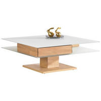 COUCHTISCH Wildeiche furniert Farbglas 90/90/35,5 cm quadratisch Weiß, Eichefarben  - Eichefarben/Weiß, Design, Glas/Holz (90/90/35,5cm) - Voglauer