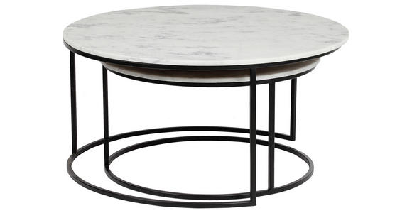 COUCHTISCHSET Marmor 80/80/35 cm rund Weiß - Schwarz/Weiß, Design, Stein/Metall (80/80/35cm) - Novel