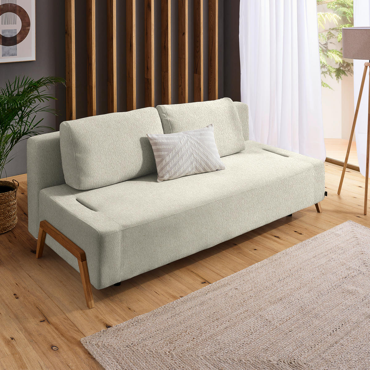 SCHLAFSOFA Teddystoff Ecru  - Ecru/Naturfarben, Design, Holz/Textil (211/88/102cm) - Niels Andersson
