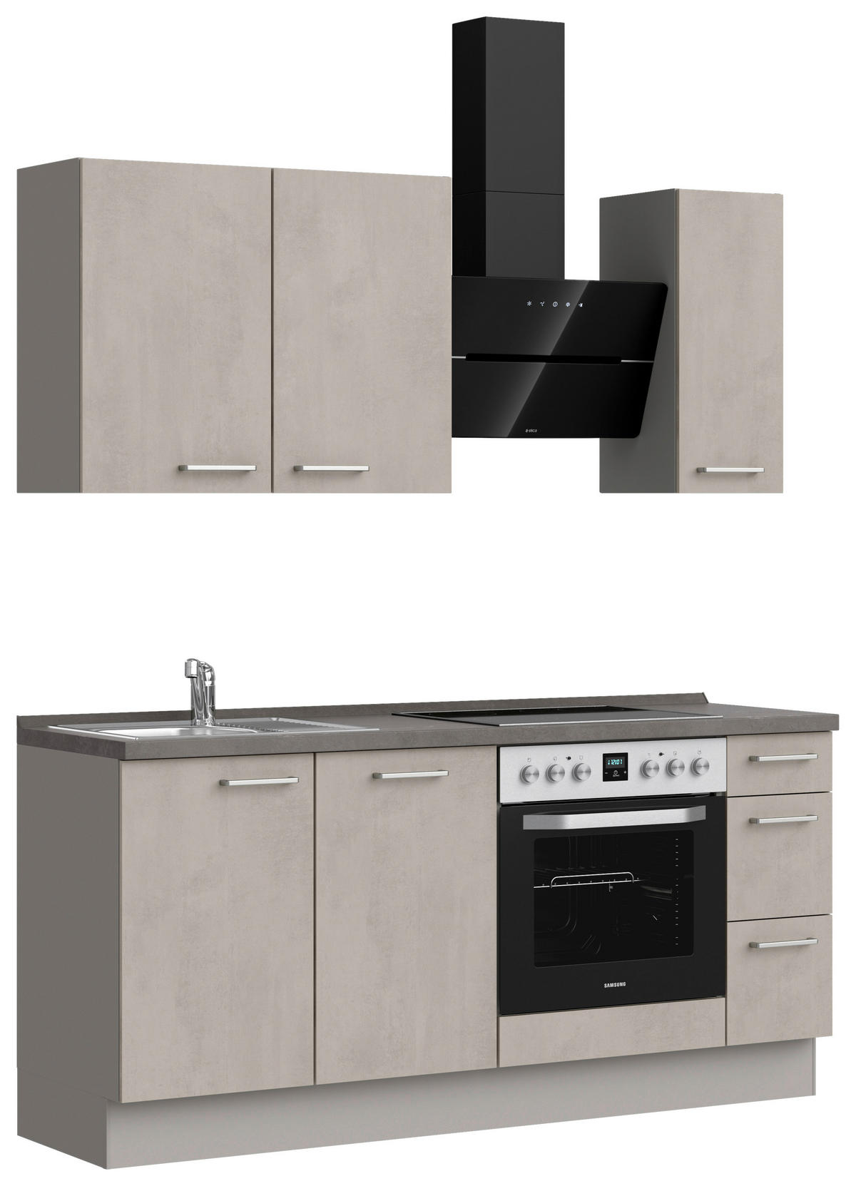 KÜCHENBLOCK Riva 180 cm  in Grau, Schieferfarben  - Schieferfarben/Edelstahlfarben, MODERN, Holzwerkstoff/Metall (180cm) - Nobilia