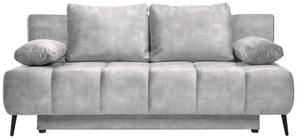 SCHLAFSOFA BOBBIO PLUS Velours Creme  inkl. Rückenkissen, Armlehnenkissen, Stauraum  - Creme/Schwarz, Design, Textil/Metall (204/90/95cm) - MID.YOU