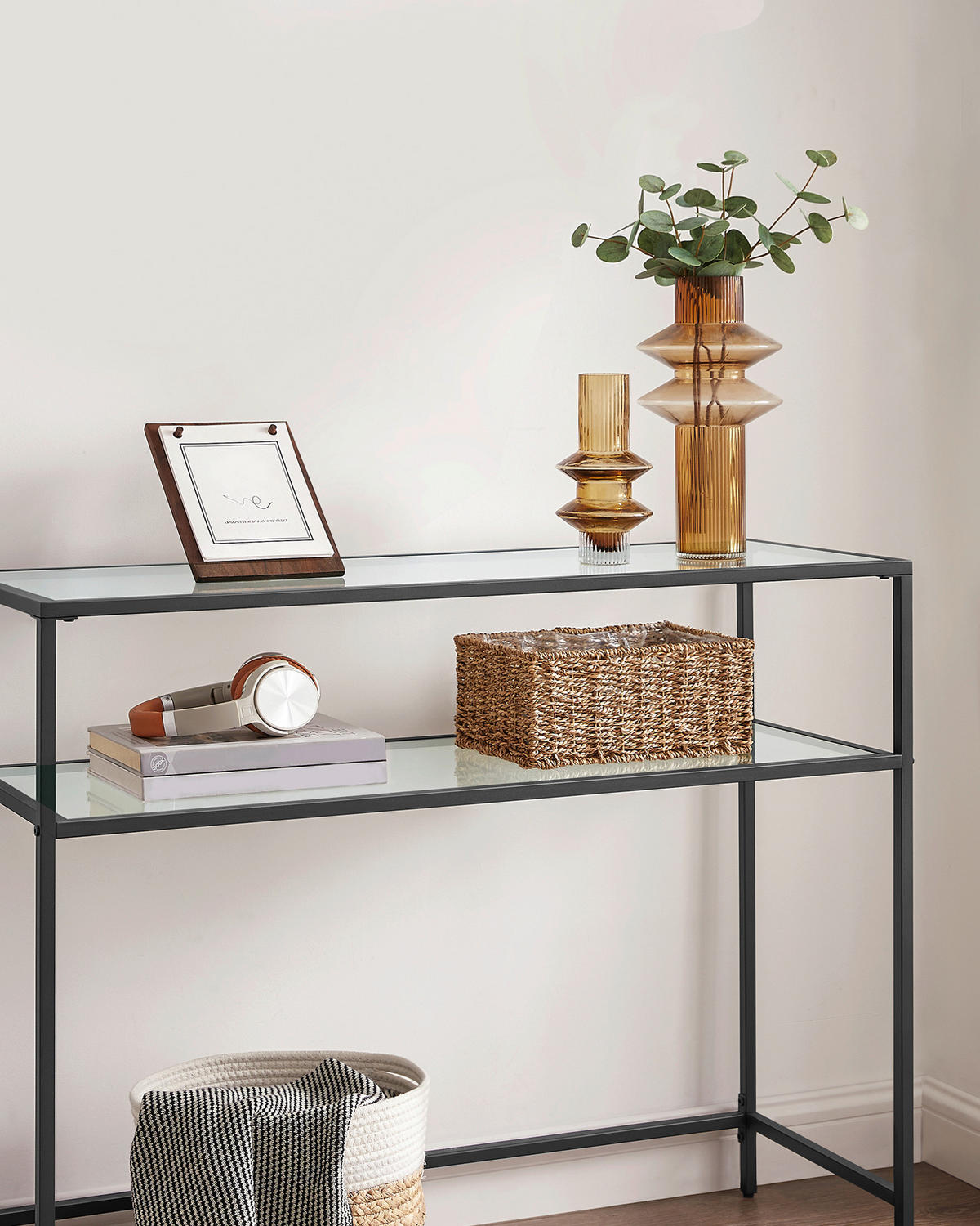 KONSOLENTISCH Schwarz  - Schwarz, Natur, Glas/Metall (100/35/80cm) - Boxxx