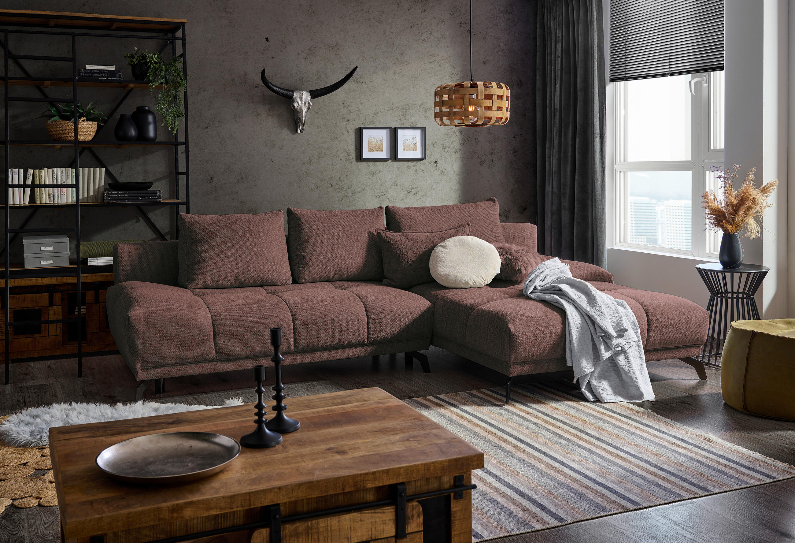 ECKSOFA in Chenille Braun  - Schwarz/Braun, Modern, Textil/Metall (290/182cm) - Hom`in