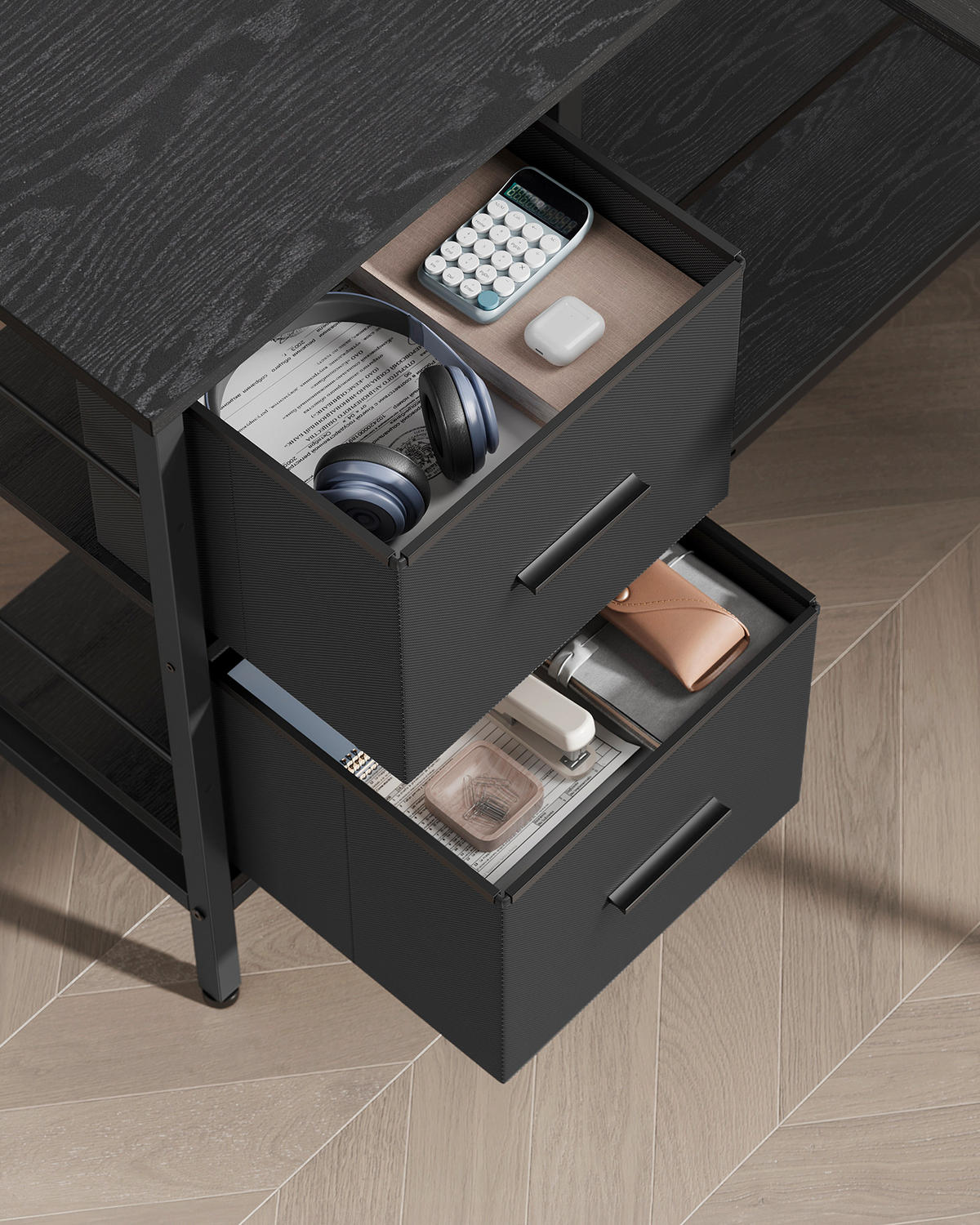 ECKSCHREIBTISCH 115/105/89 cm Schwarz Kabeldurchlass  - Schwarz, Basics, Holzwerkstoff/Metall (115/105/89cm) - Boxxx