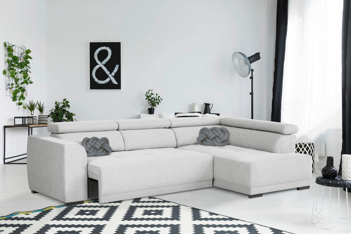 ECKSOFA Silberfarben Struktur  - Silberfarben/Schwarz, Design, Kunststoff/Textil (284/205cm) - Xora