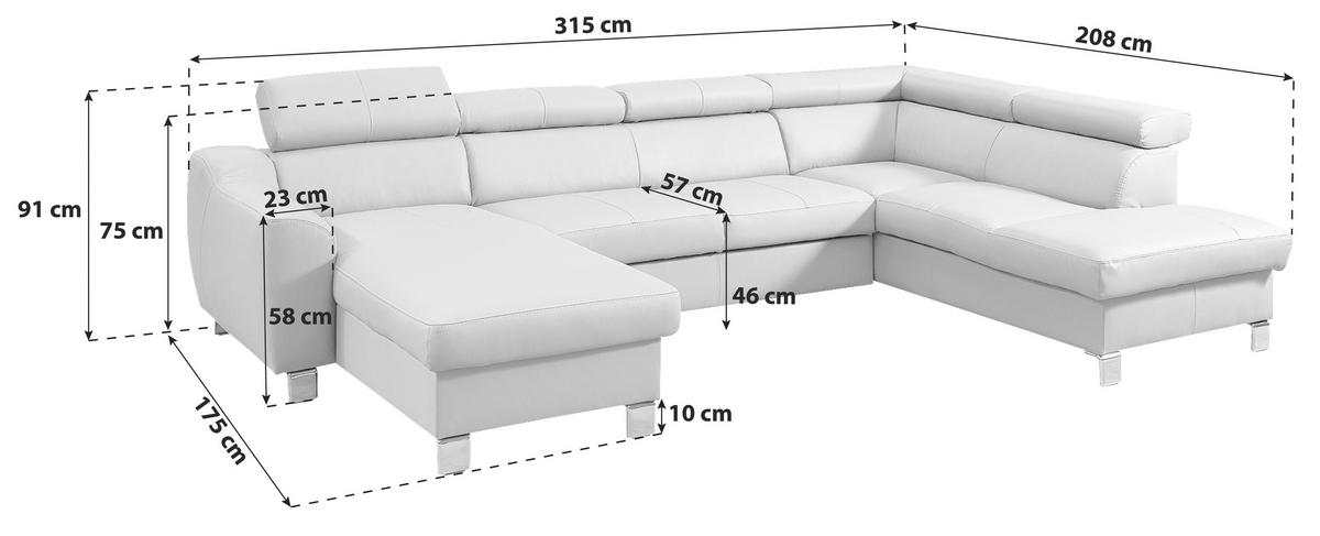 WOHNLANDSCHAFT in Lederlook Echtleder Dunkelbraun  - Chromfarben/Dunkelbraun, Design, Leder/Textil (175/315/208cm) - Livetastic