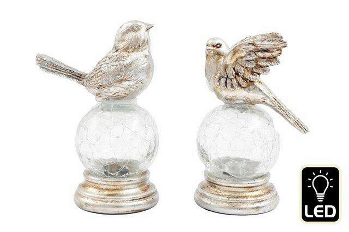 DEKOR MADÁR - ezüstszínű, Basics, műanyag/Üveg (12/17/8cm)