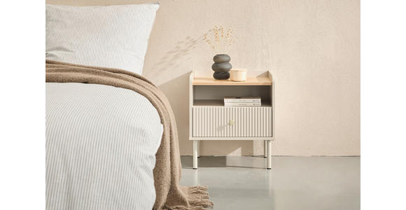 NACHTKÄSTCHEN in Eichefarben, Hellgrau  - Eichefarben/Goldfarben, Design, Holzwerkstoff/Metall (50/54/40cm) - Xora