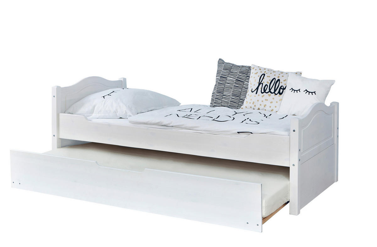 AUSZIEHBETT 90/200 cm,  in Weiß, Bettkasten, Rollrost für Zusatzbett, Rollrost für Hauptbett  - Naturfarben/Weiß, MODERN, Holz (90/200cm) - MID.YOU
