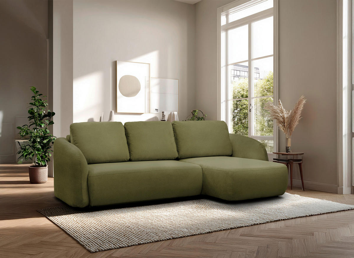 ECKSOFA PORTO Olivgrün  - Schwarz/Olivgrün, Design, Textil (270/154cm) - MID.YOU