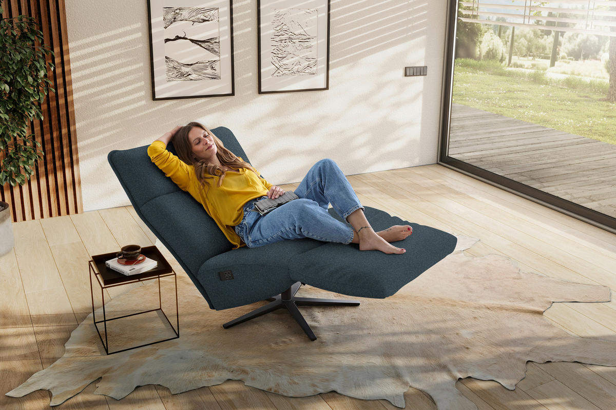 RELAXSESSEL in Textil Dunkelblau  - Schwarz/Dunkelblau, MODERN, Textil/Metall (90/106/96cm) - Chilliano