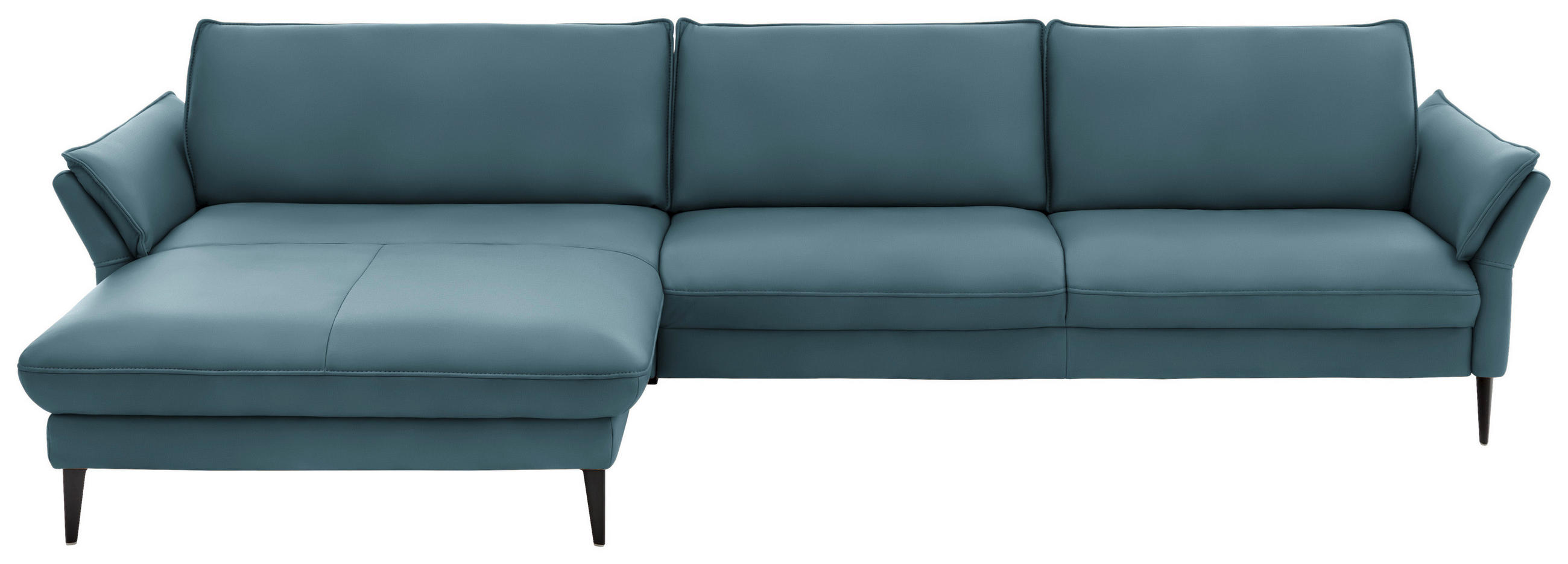 ECKSOFA Blau Echtleder  - Blau/Schwarz, Design, Leder/Metall (172/334cm) - Hukla