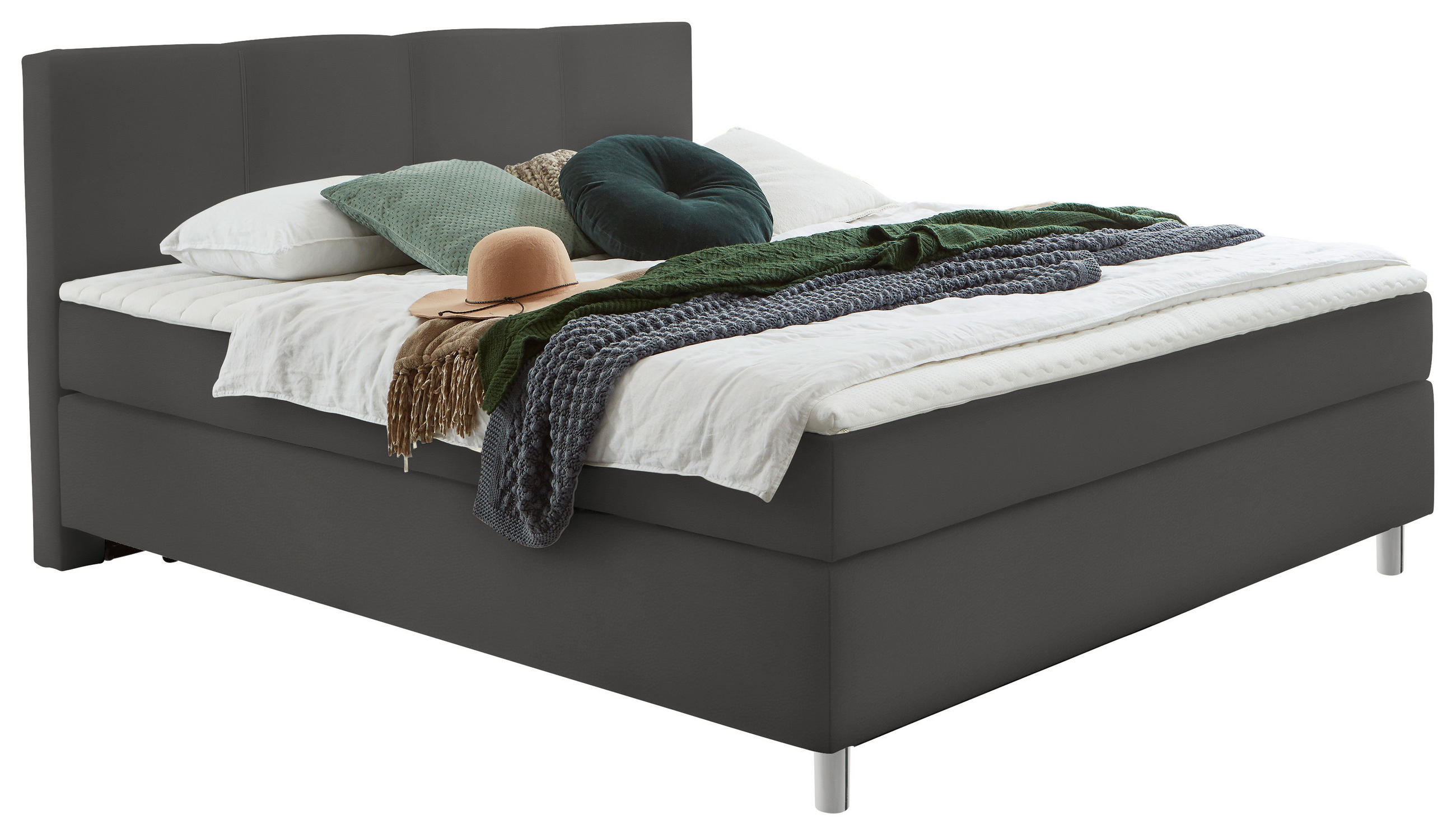 BOXSPRINGBETT 140/200 cm  in Anthrazit  - Chromfarben/Anthrazit, KONVENTIONELL, Kunststoff/Textil (140/200cm) - Hom`in