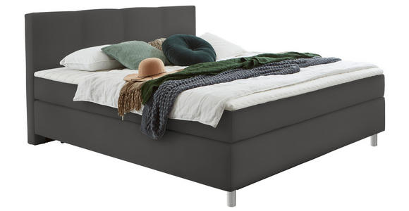 BOXSPRINGBETT 140/200 cm  in Anthrazit  - Chromfarben/Anthrazit, KONVENTIONELL, Kunststoff/Textil (140/200cm) - Hom`in