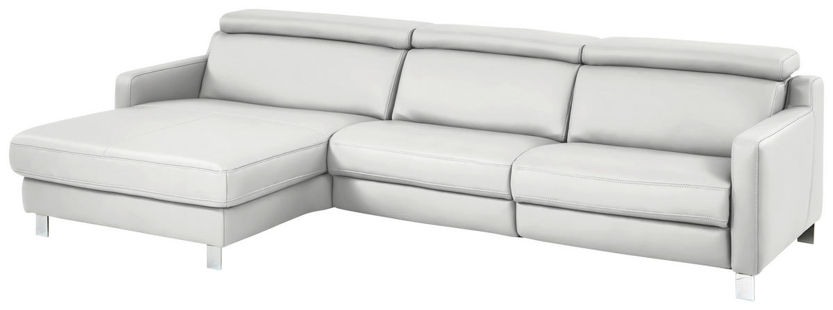 ECKSOFA in Echtleder Hellgrau  - Chromfarben/Hellgrau, Design, Leder/Metall (176/291cm) - Valdera