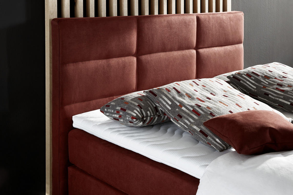 BOXSPRINGBETT 140/200 cm  in Rotbraun  - Rotbraun/Alufarben, KONVENTIONELL, Textil/Metall (140/200cm) - Dieter Knoll